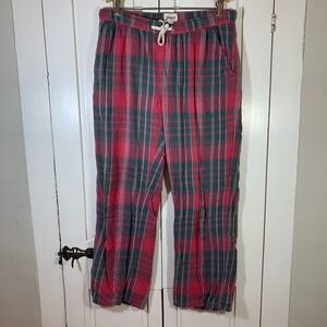 Pact Fireside Flannel Organic Cotton Plaid Lounge Pajama Pants Red Grey Large